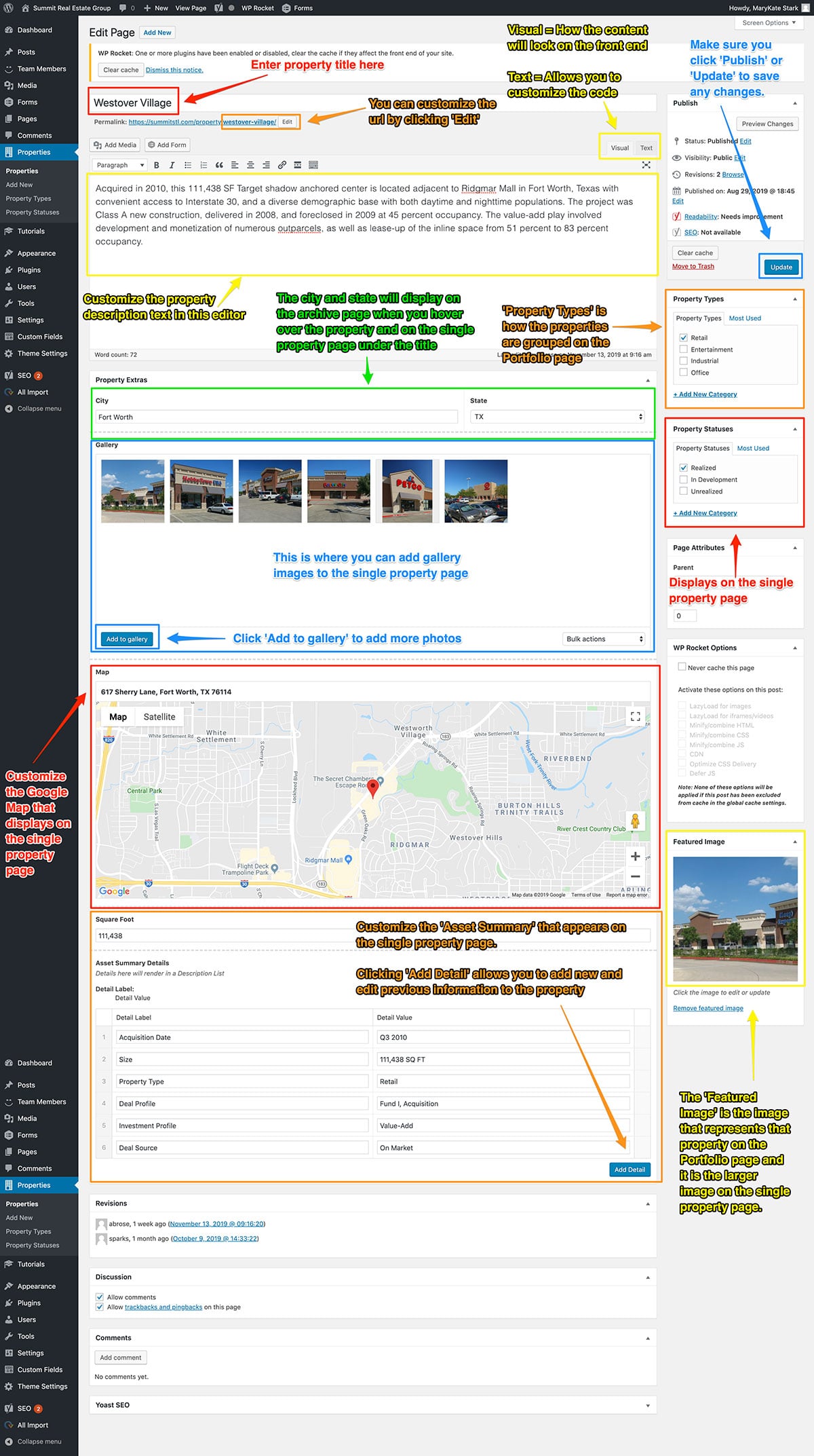 Screenshot tutorial of how to add or edit a property